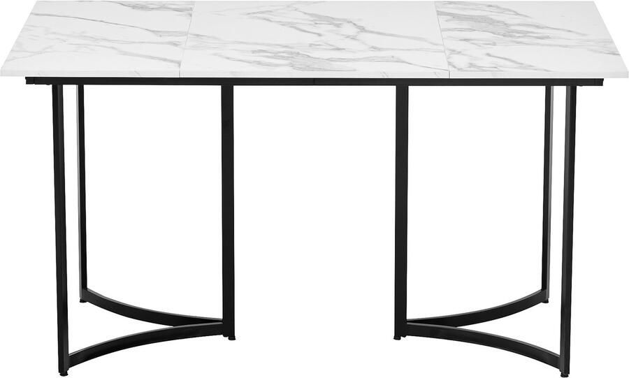 Haobosic Moderne Eettafel Wit met Marmerlook Gebogen Tafelpoten Verstelbare Poten voor Eetkamer en Keuken