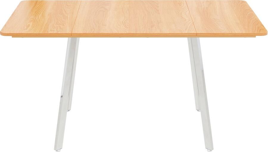 Haobosic Moderne minimalistische eettafel Elegante natuurlijke kleur en zilververchroomde poten 140 cm x 80 cm Moderne stijl Geschikt voor 4-6 personen