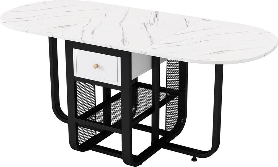 Haobosic Opklapbare Eettafel Multifunctionele uitschuifbare eettafel Met opbergruimte 3 vormen (Wit Zwart)