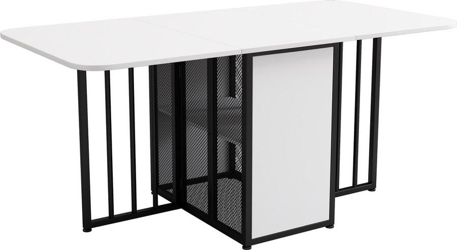 Haobosic Opklapbare eettafel Multifunctionele uitschuifbare tafel Verplaatsbare eettafel met laden 3 vormen (wit + zwart)
