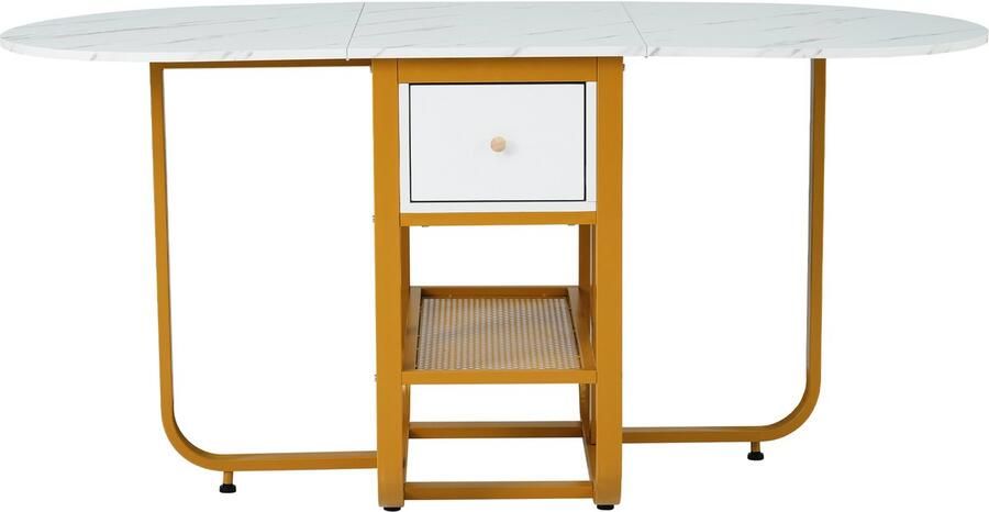 Haobosic Opklapbare Eettafel Uitbreidbare eettafel Multifunctionele uitschuifbare tafel Eettafel met opbergruimte Wit Goud