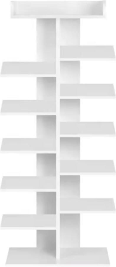 Happiq 12-Laags Schoenenrek Witte Schoenenkast voor Hal en Woonkamer Ruimtebesparende Plank en Houten Schoenenopslag Organizer