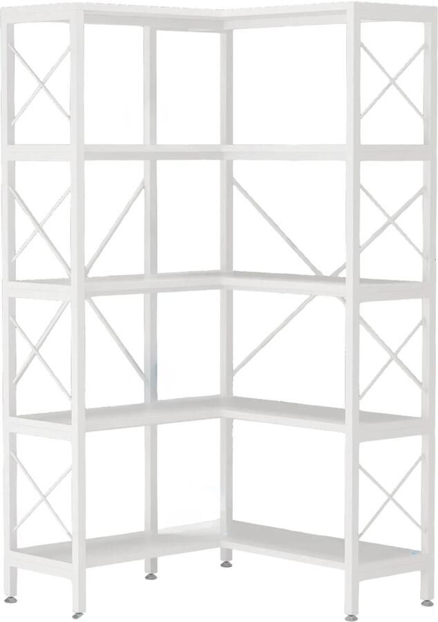 Happiq 5-laags Grote Hoek Boekenkast Boekenplank Wandplank Boekenrek Voor grote opbergruimte Wit