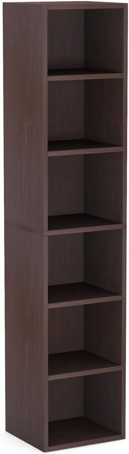 Happiq 6-Lagen Hoek boekenkast Boekenplank Wandplank Boekenrek 30x30x180 cm Voor Thuiskantoor en Kleine Ruimtes Chocolade