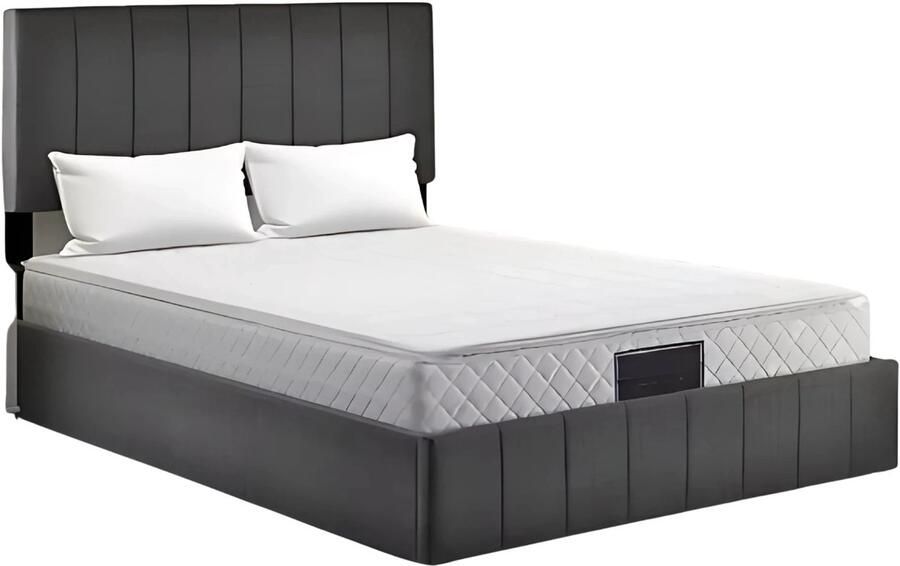 Happiq Bed Tweepersoonsbedden Tweepersoonsbed Twijfelaar Voor Slaapkamer Met Hoofdeinde Lattenbodem & Metalen Frame Opbergruimte onder Matras Grijs 140x200 cm