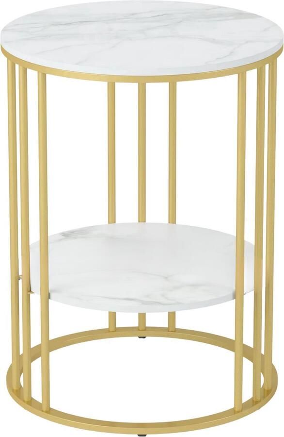 Happiq Bijzettafel Malito Ronde bijzettafel Salontafel Woonkamer Marmerlook wit Side table 40cm