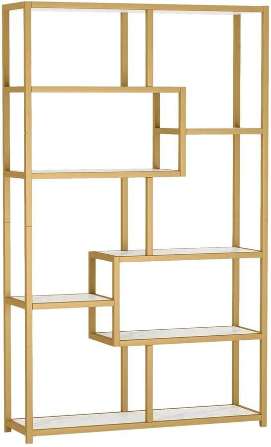 Happiq Boekenkast Aravon 8 Lagen Boekenrek Metaal Goud en Marmerlook Voor Woonkamer
