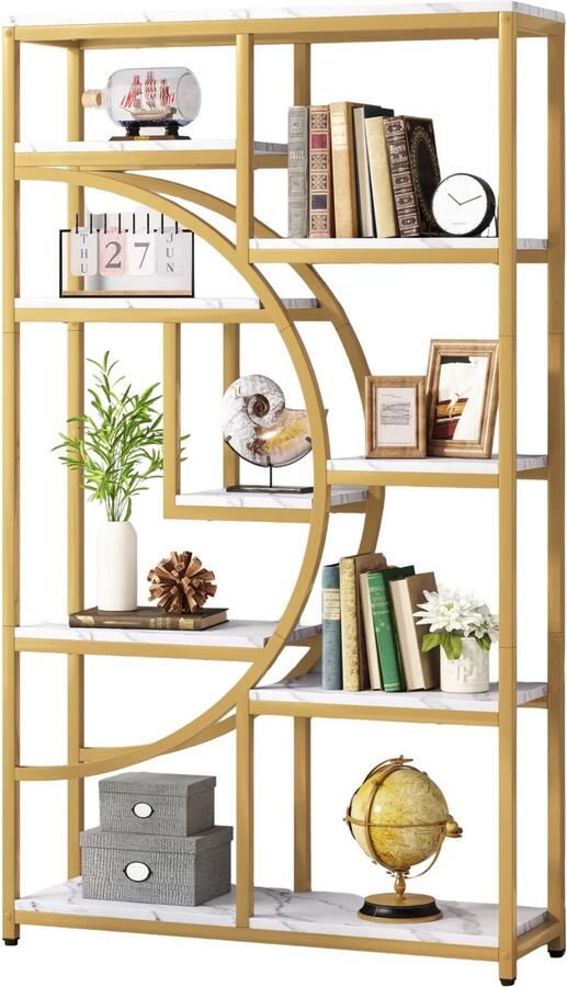 Happiq Boekenkast Berlin Goud Met 5 Lagen Marmerlook Voor Woonkamer Slaapkamer of Kantoor
