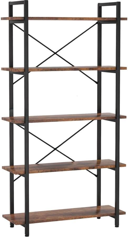 Happiq Boekenkast Boekenplank Wandplank Boekenrek Voor opbergen woonkamer kantoor Industrieel met open planken Rustiek Bruin 04