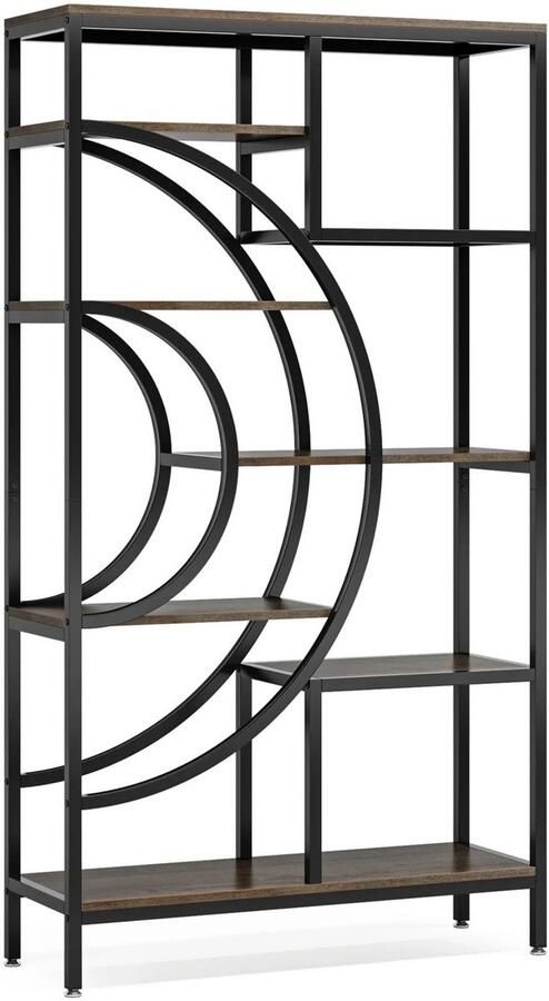 Happiq Boekenkast Boekenplank Wandplank Boekenrek Voor Woonkamers en Thuiskantoren Geometrisch Ontwerp met 8 Lagen Bruin