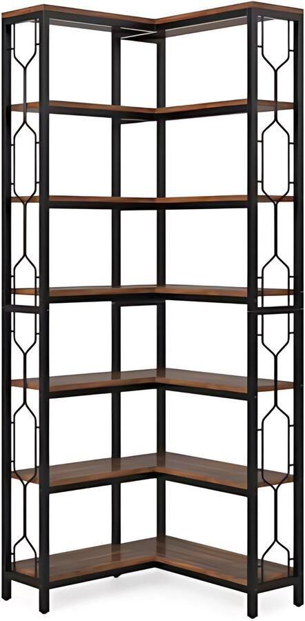 Happiq Boekenkast Diviano Met 7 Lagen Hoekkast Bruin Hoekrek Voor Woonkamer Slaapkamer of Kantoor