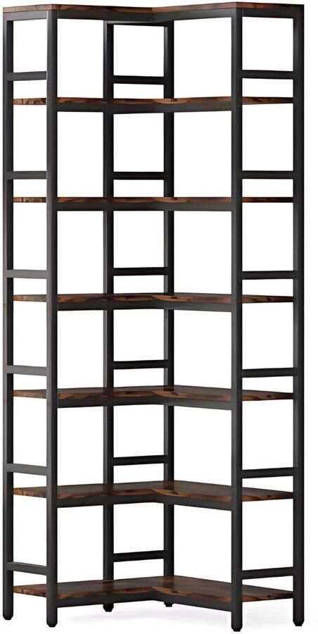 Happiq Boekenkast Dully 7 lagen Hoekkast Bruin Hoekrek Voor Woonkamer Slaapkamer of Kantoor 60x60x200cm