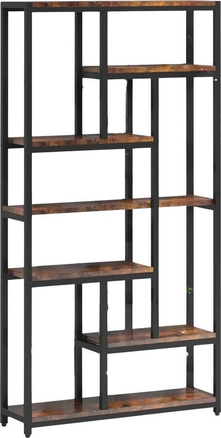 Happiq Boekenkast Larevo 8 Lagen Boekenrek Opbergrek Industriële Stellingkast Metaal Voor Slaapkamer Woonkamer of Kantoor Bruin 30 cm (D) × 100 cm (B) × 200 cm (H)