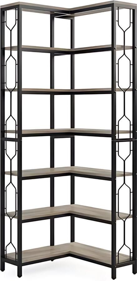 Happiq Boekenkast met 7 Lagen Hoekkast Grijs Hoekrek Voor Woonkamer Slaapkamer of Kantoor