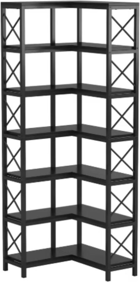 Happiq Boekenkast met 7 Lagen Hoekkast Zwart Hoekrek Voor Woonkamer Slaapkamer of Kantoor