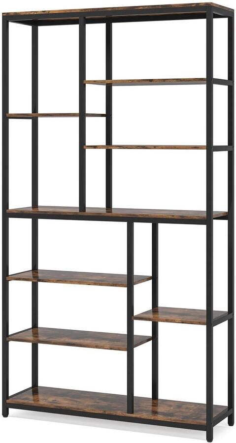 Happiq Boekenkast Myralis 8 Lagen Boekenrek Opbergrek Stellingkast Metaal Voor Kantoor Woonkamer of Slaapkamer Bruin