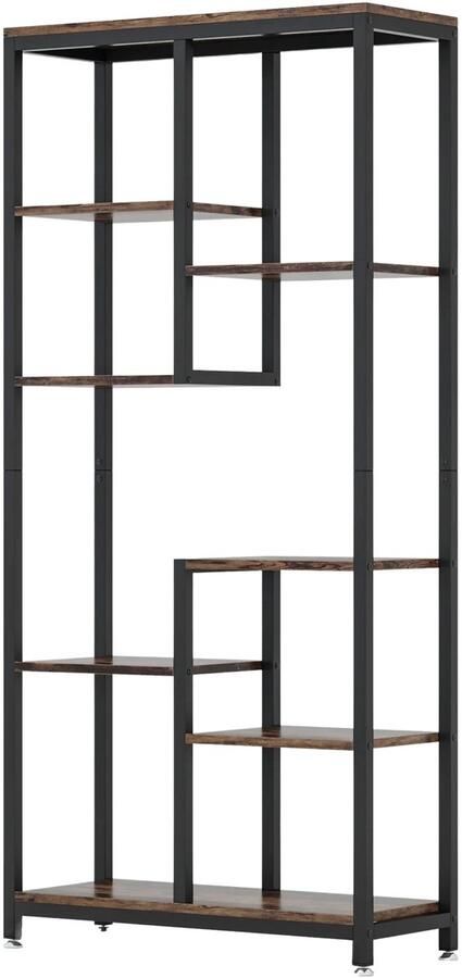 Happiq Boekenkast Quinoro 8 Lagen Boekenrek Opbergrek Stellingkast Metaal Geschikt voor Woonkamer Kantoor of Slaapkamer Bruin 30 cm (D) × 100 cm (B) × 200 cm (H)