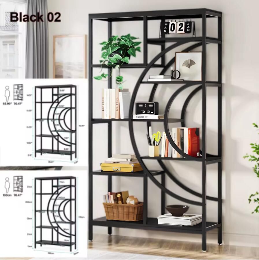 Happiq Boekenkast Stellar Zwart Boekenrek 5 lagen Woonkamer slaapkamer en kinderkamer Hout 175cm