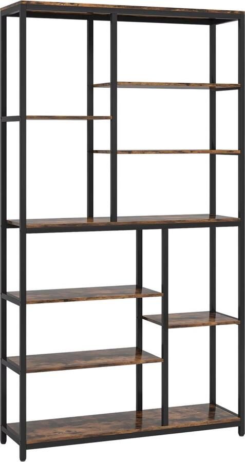 Happiq Boekenkast Varli Bruin Met 10 vakken Vakkenkast Boekenrek Opbergrek Voor Kantoor Woonkamer of Slaapkamer