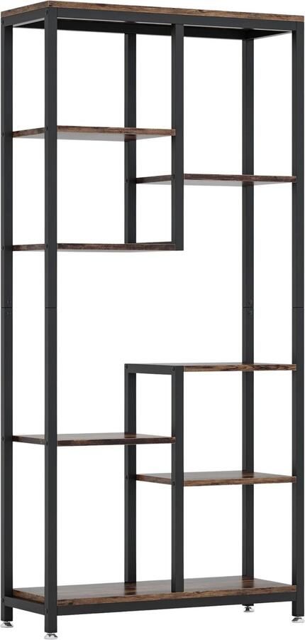 Happiq Boekenkast Xaviero 8 Lagen Boekenrek Opbergrek Stellingkast Metaal Voor Woonkamer Kantoor of Slaapkamer Bruin