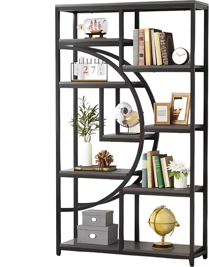 Happiq Boekenkast Zaza Grijs Boekenrek 5 lagen Woonkamer slaapkamer en kinderkamer Hout 30 cm (D) × 95 cm (B) × 175 cm (H)