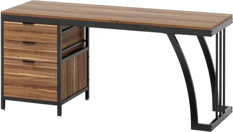 Happiq Computerbureau Bureau met lades Werktafel Voor studeren of werken 3 lades Walnut