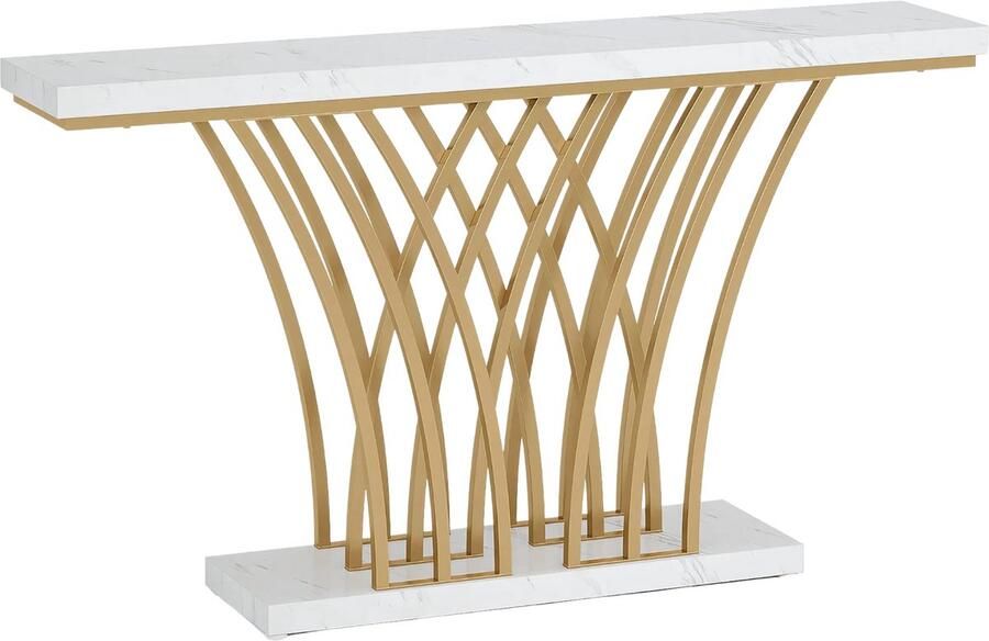 Happiq Consoletafel Luxery 150cm Sidetafel Wandtafel Haltafel Goud Marmerlook Voor Hal of woonkamer of Gang