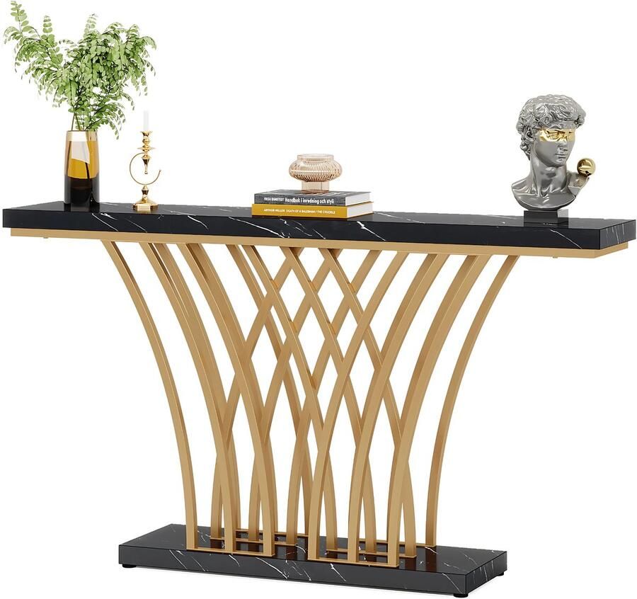 Happiq Consoletafel Luxery 150cm Sidetafel Wandtafel Haltafel Zwart Marmerlook Voor Hal of woonkamer of Gang