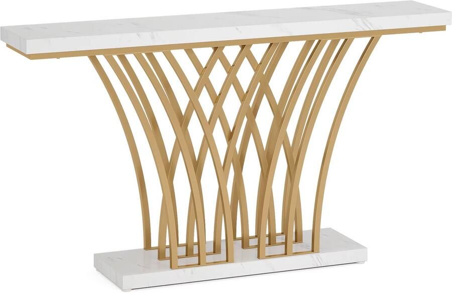 Happiq Consoletafel Novio Goud Sidetafel Wandtafel Haltafel Zwart Woonkamer Wit Marmerlook