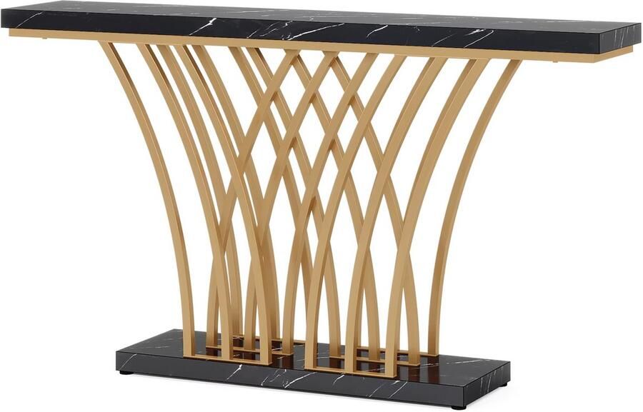 Happiq Consoletafel Novio Goud Sidetafel Wandtafel Haltafel Zwart Woonkamer Zwart Marmerlook