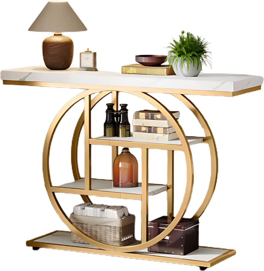 Happiq Consoletafel Novio Sidetafel Wandtafel Haltafel Goud Wit Voor Hal of woonkamer of Gang 105x30x80 cm