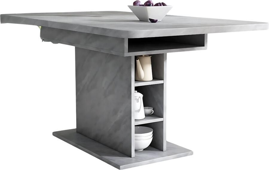 Happiq Eettafel Keukentafel Uitschuifbaar Voor Woonkamer of Eethoek Met Opbergruimte & Modern Design Rechthoekig IJzer & Hout Grijs