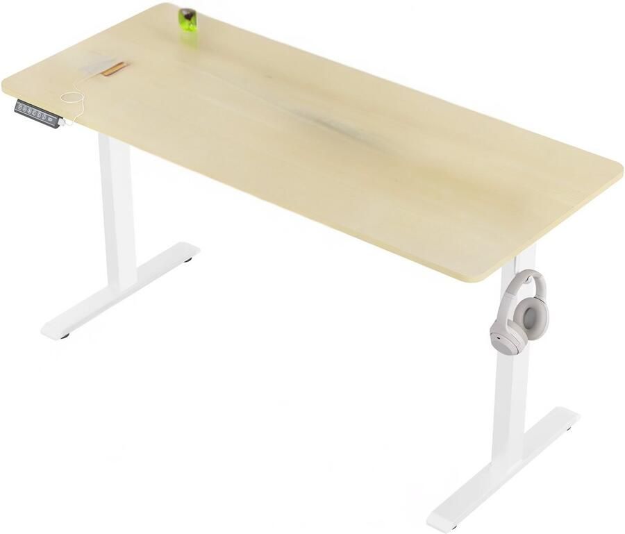 Happiq Elektrisch Sta-Bureau Voor Thuis of Kantoor In Hoogte Verstelbaar Ergonomisch Computerbureau met USB-Oplaadpoort en Geheugenfunctie Color: 140x60cm Oak