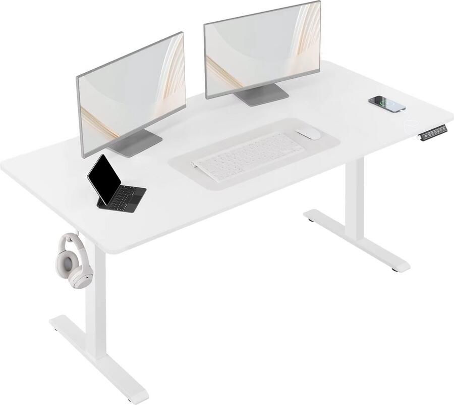 Happiq Elektrisch Sta-Bureau Voor Thuiswerken of Kantoor In Hoogte Verstelbaar Ergonomisch Computerbureau met USB-Oplaadpoort en Geheugenbediening Color: 120x60cm white