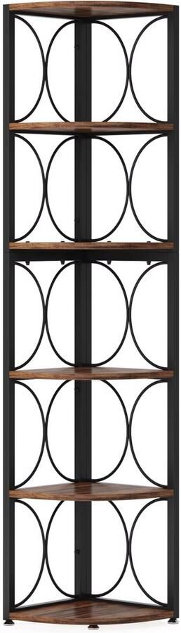 Happiq Hoek boekenkast Livantus 6 Lagen Hoekkast Bruin Hoekrek Voor Woonkamer Slaapkamer of Kantoor