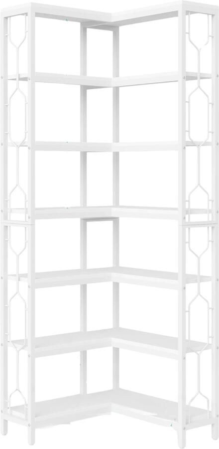 Happiq Hoek boekenkast met 7 Lagen Hoekkast Wit Hoekrek Voor Woonkamer Slaapkamer of Kantoor