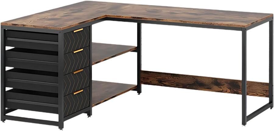 Happiq Hoekbureau Dublin Computerbureau 150cm Bruin Voor thuis of werk Hout en metaal