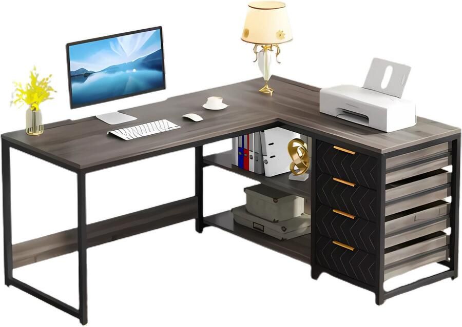 Happiq Hoekbureau Dublin Computerbureau 150cm Grijs Voor thuis of werk Hout en metaal