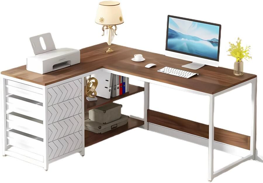 Happiq Hoekbureau Dublin Computerbureau 150cm Wit Voor thuis of werk Hout en metaal