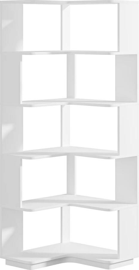 Happiq Hoekkast Brooklyn Vakkenkast 165cm Boekenrek Hoekmeubel Opbergrek 6 lagen Wit