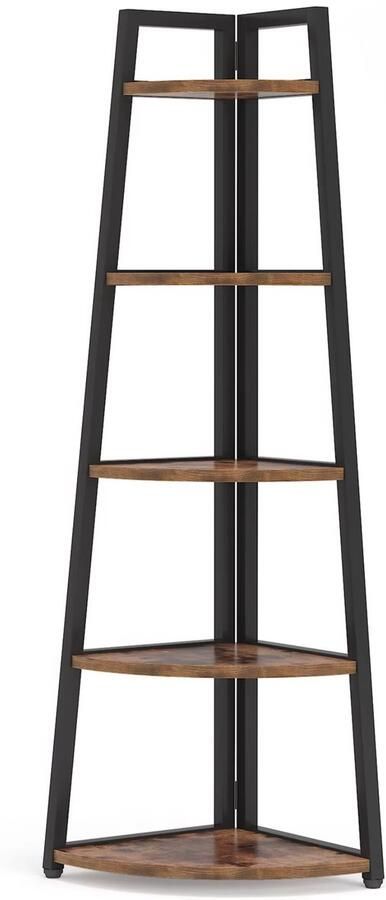 Happiq Hoekkast Larevo Vakkenkast 180cm Boekenrek Hoekmeubel Opbergrek 5 Lagen Zwart en Bruin