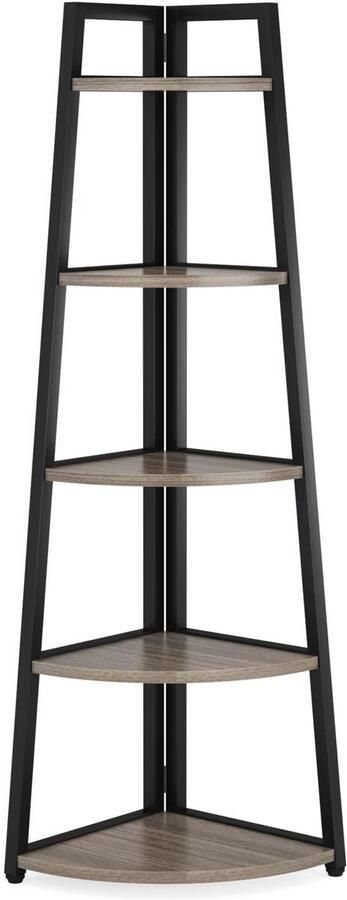 Happiq Hoekkast Xaviero Vakkenkast 180cm Boekenrek Hoekmeubel Opbergrek 5 Lagen Donkergrijs