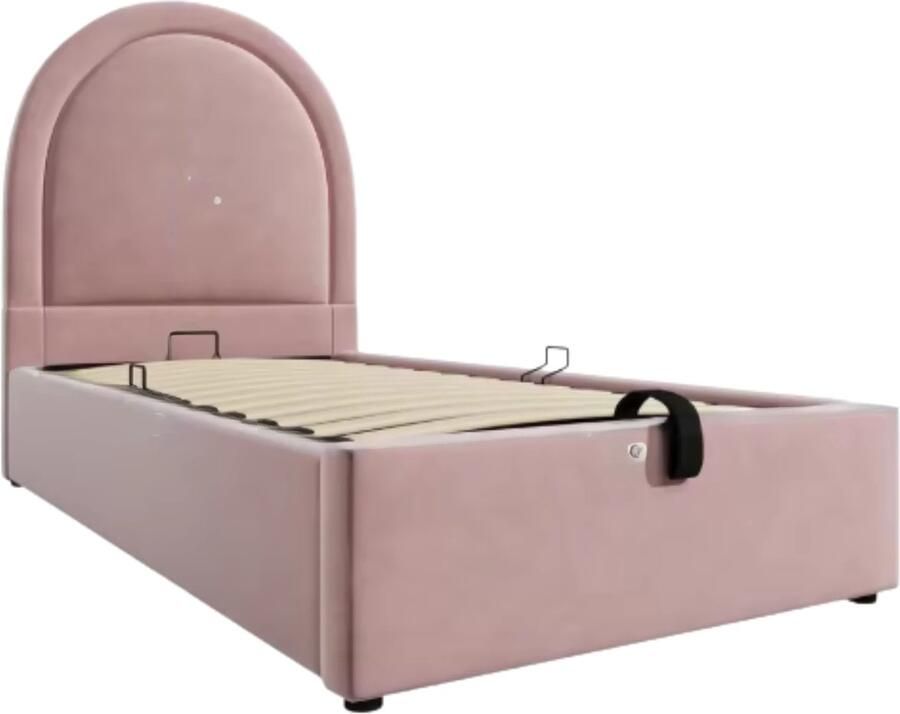 Happiq Kinderbed Kinderbedden Eenpersoonsbed Voor Jongens & Meisjes Eenpersoonsbed met Kosmisch Patroon Roze Fluweel Zonder Matras 90x190