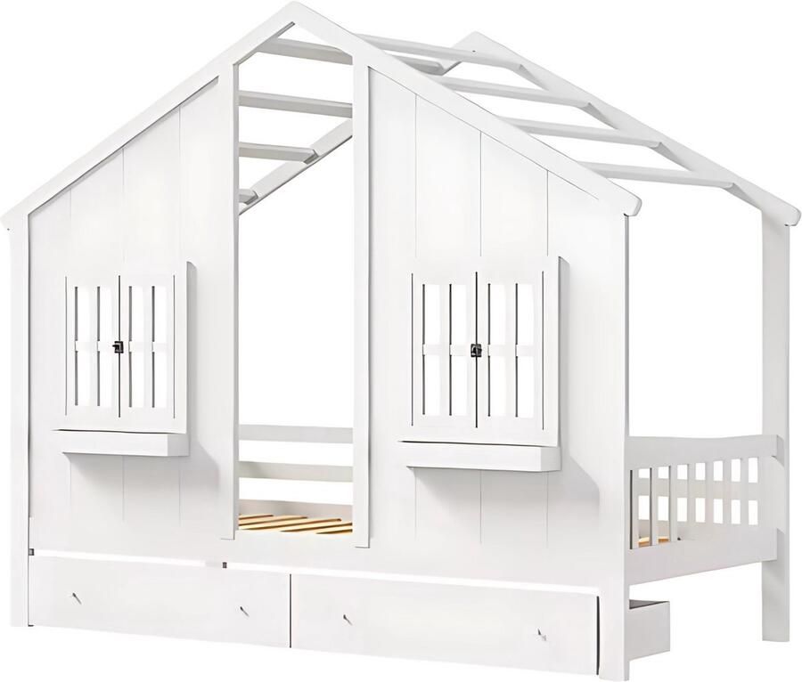 Happiq Kinderbed Opulence 90x200 cm Met 2 lades Huisbed Voor Kinderen Peuterbed Met lattenbodem Zonder matras