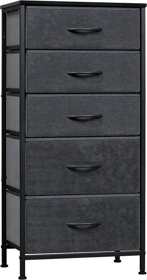Happiq Ladekast met 5 Laden -Dressior Kast Voor Slaapkamer Keuken Kantoor of Woonkamer Smal Dressoir met Stoffen Laden