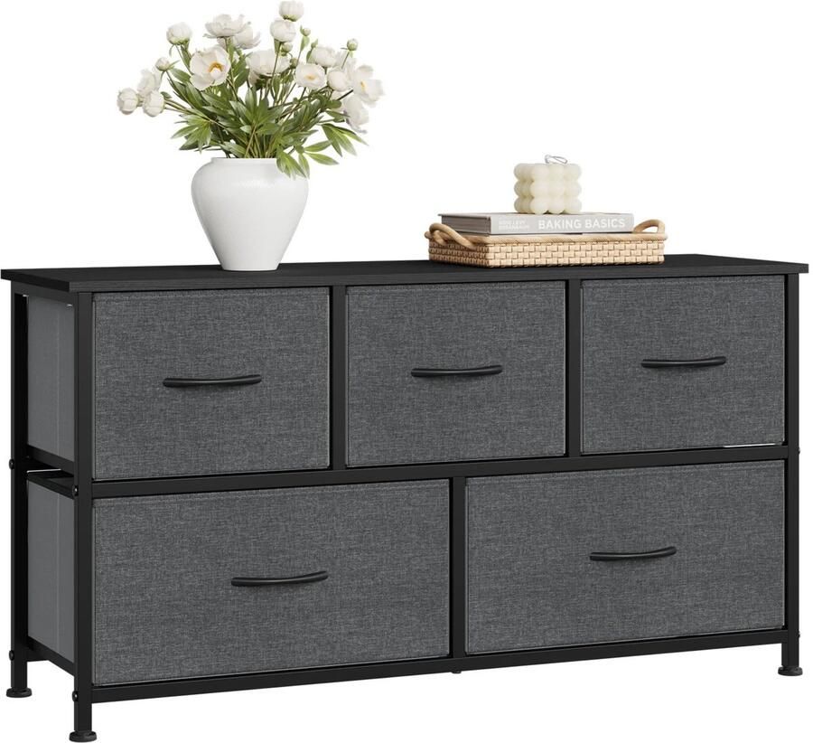 Happiq Ladekast met 5 Laden Dressior Kast Voor Woonkamer Slaapkamer Keuken of Hal TV-Kast & Dressoir Met Stof en Metalen Frame