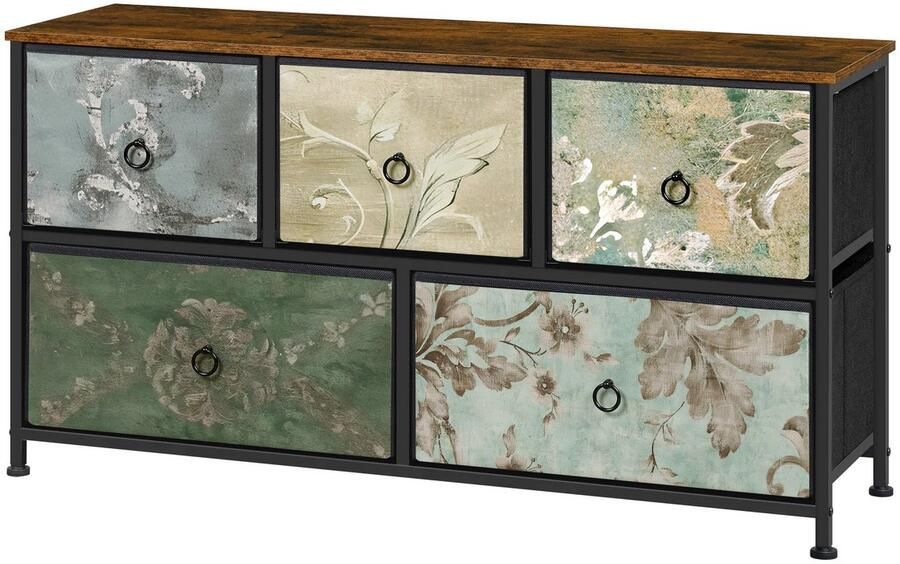 Happiq Ladekast met 5 Laden -Dressior Kast Voor Woonkamer Slaapkamer Keuken of Hal TV-Kast & Dressoir Met Stof en Metalen Frame van