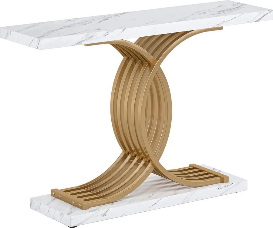 Happiq Moderne Console Tafel Sidetafel Wandtafel Haltafel Wit goud Voor Hal of woonkamer of Gang Marmer look 100cm