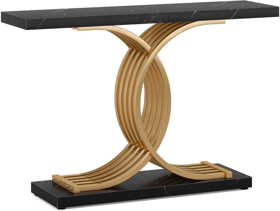 Happiq Moderne Console Tafel Sidetafel Zwart Wandtafel Haltafel Voor Hal of woonkamer of Gang Marmer look 100cm