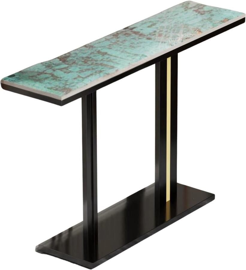 Happiq Moderne consoletafel Emerald Valora Wandtafel met lades Groen en wit Marmerlook Haltafel Sidetable 118cm